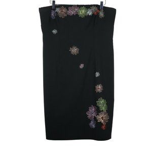 VTG NY & Company Floral Strapless Dress Size 16 Black Embroidered 90s Y2K Plus